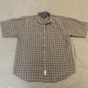 G.H. Bass Shirt Mens XL Blue Red Plaid Button Down Short Sleeve Casual Cotton